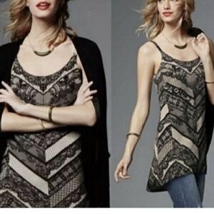 Cabi Large Black and Gray Camisole Tank Top Sheer lightweight Summer Lace